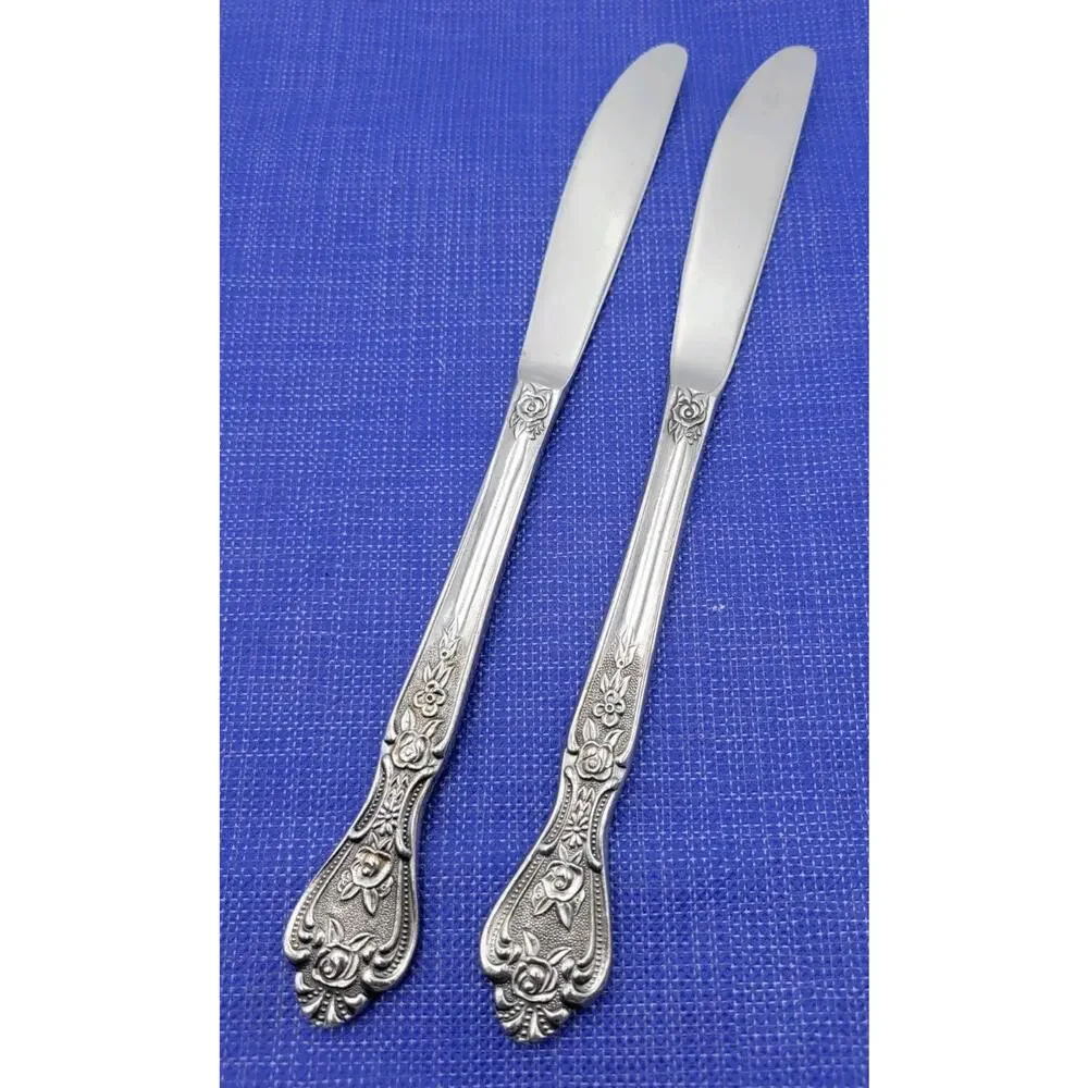 NORMANDY Floral Stainless Silverware Japan Set 2 Dinner Knives 9